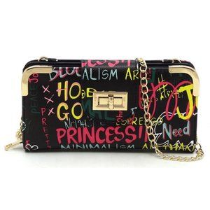 graffiti turn lock crossbody wallet
